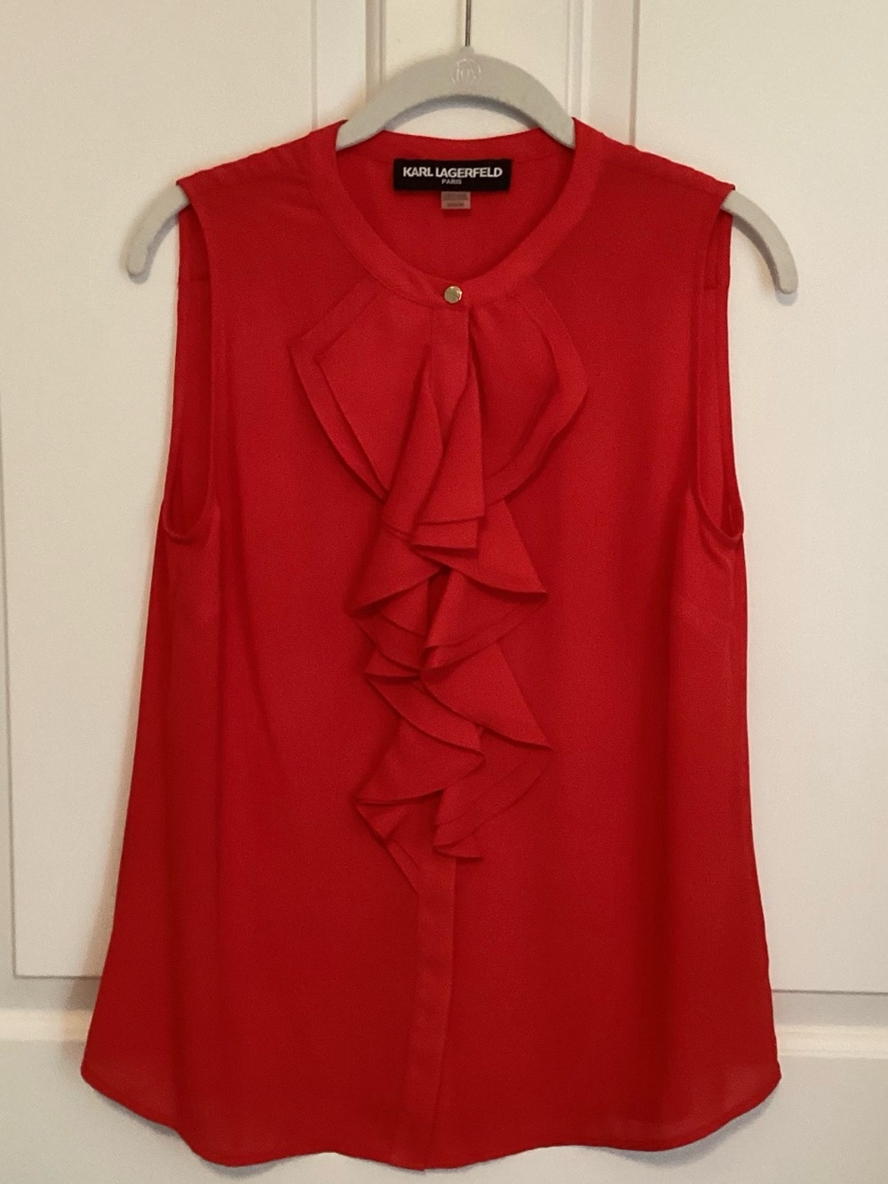 Karl Lagerfeld Red Sleeveless Ruffle Front Camisole